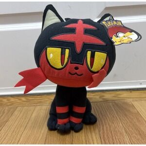 Toy‎ Factory Pokemon Sun and Moon Litten 11" Stuffed Animal Plush Cat Red Black